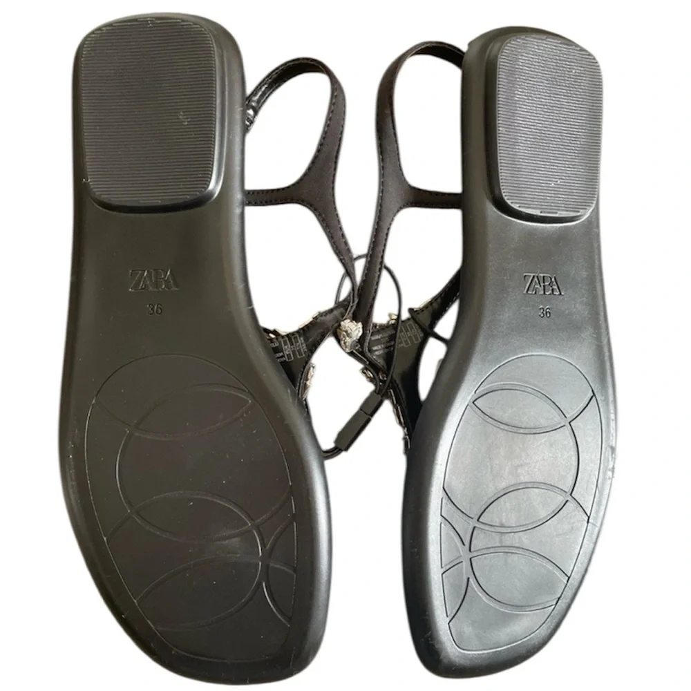 Zara Diamond 💎 Strap Slippers Sandals Womens 6 bejeweled - Picture 4 of 5